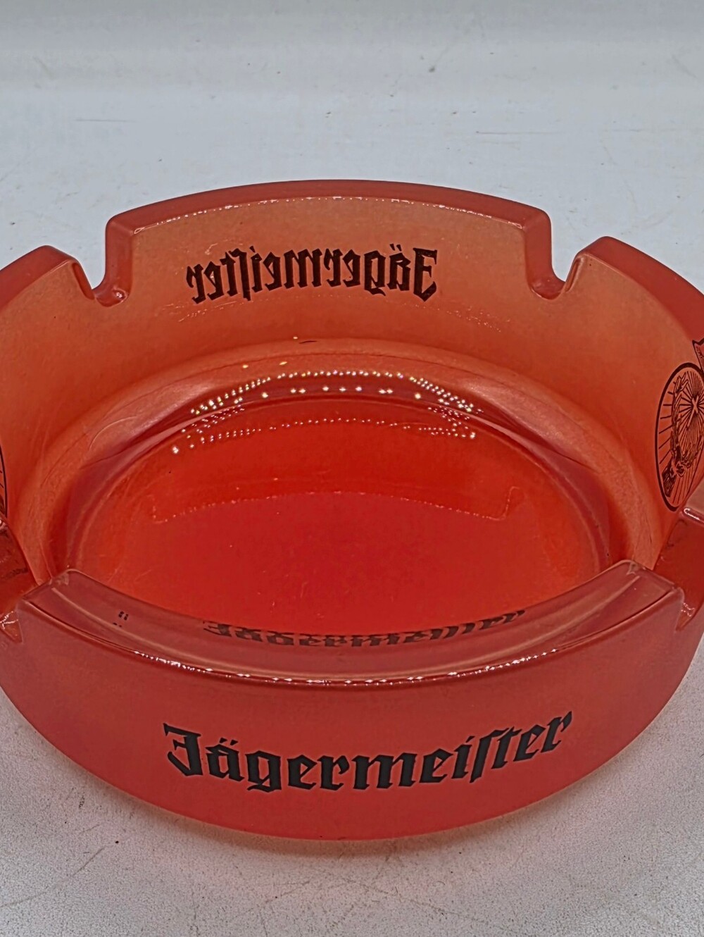 Jagermeister Glass Ashtray - Orange - Solid Glass - 4 inch Diameter.
